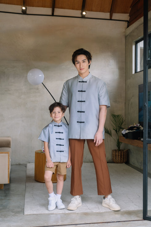 Oriental Luxe Mandarin Shirt (Grey) - Boys
