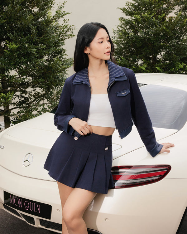 The Standout Pleated Skirt Set - Navy