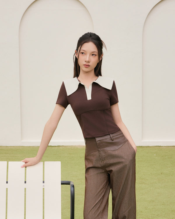 Contoured Polo Top - Brown