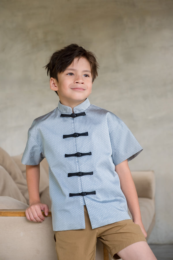 Oriental Luxe Mandarin Shirt (Grey) - Boys